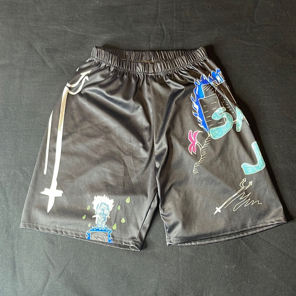 Black Graphic Letter Boy Shorts